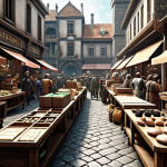 A bustling DNF marketplace scene filled with players trading valuable materials and equipment.
