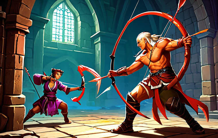 **
* **Prompt:** A vibrant and action-packed scene from Dungeon & Fighter. A new player character, looking slightly overwhelmed but determined, is being aided by a powerful Archer Assist character. The Archer is unleashing a volley of arrows towards a menacing monster, creating a visual contrast between the novice and the experienced assist. Focus on dynamic poses and bright colors to represent the helpfulness and excitement of the Assist System.
**
